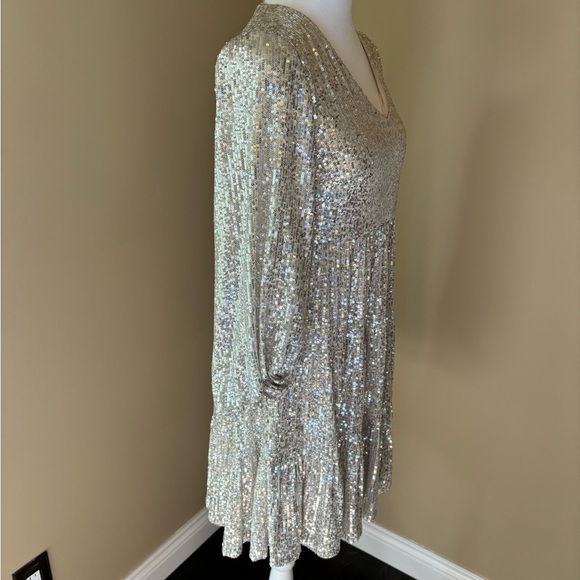 Sequin Sparkle Champagne Cocktail Party Dress - Picture 2 of 12